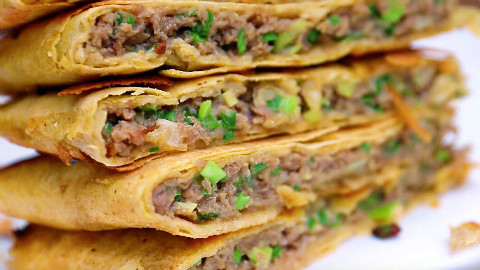肉馅儿的煎饼盒子,好吃到爆~